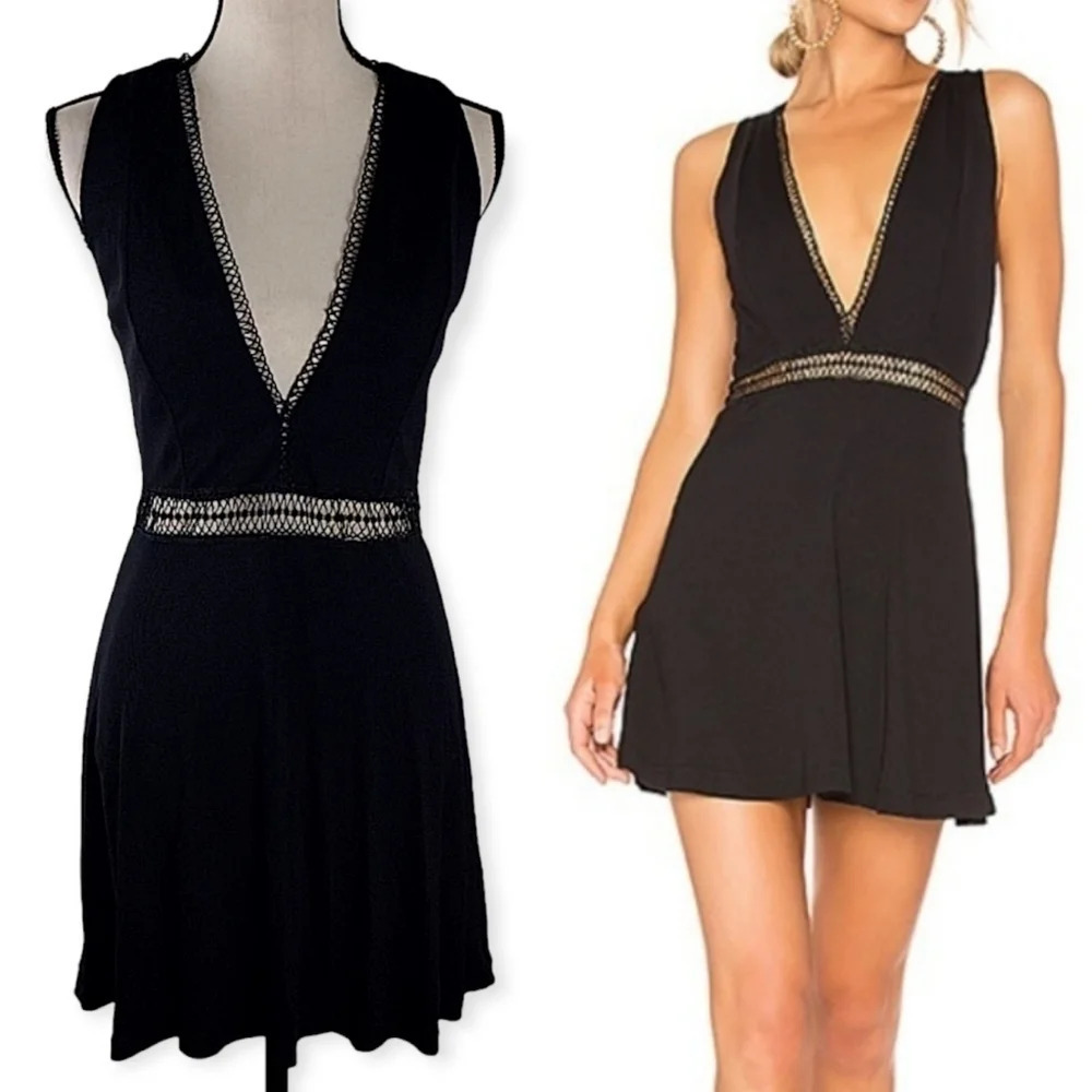 Revolve NBD Romantic Sultry Black Mini Dress Plunge Neck Line
